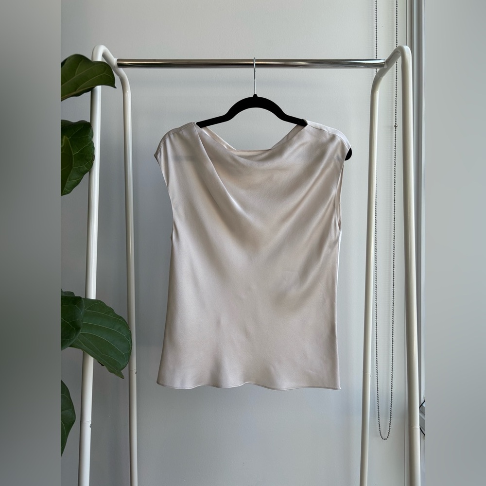 NWOT - VINCE | 100% Silk Drape Neck Top Champagne XS